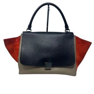 CELINE Tri-Color Leather Trapeze Top Handle Shoulder Bag long strap w/ dustbag